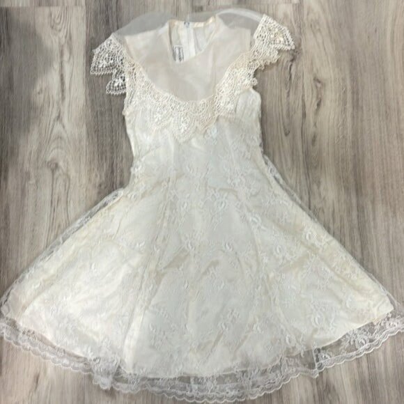 Jessica McClintock size 7 flower girl white lace prairie dress size 7 Vintage - Picture 1 of 7
